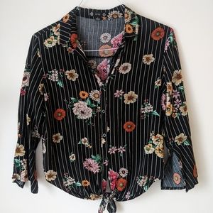 Striped/Floral Cropped Blouse